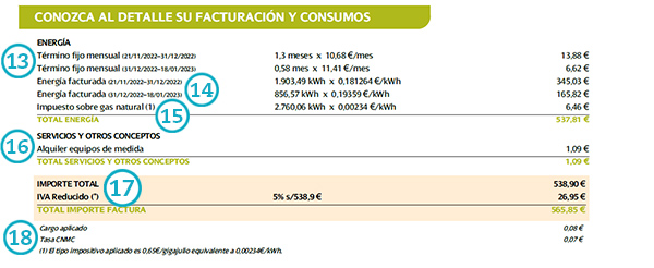entender factura del gas - detalles de la facturacion